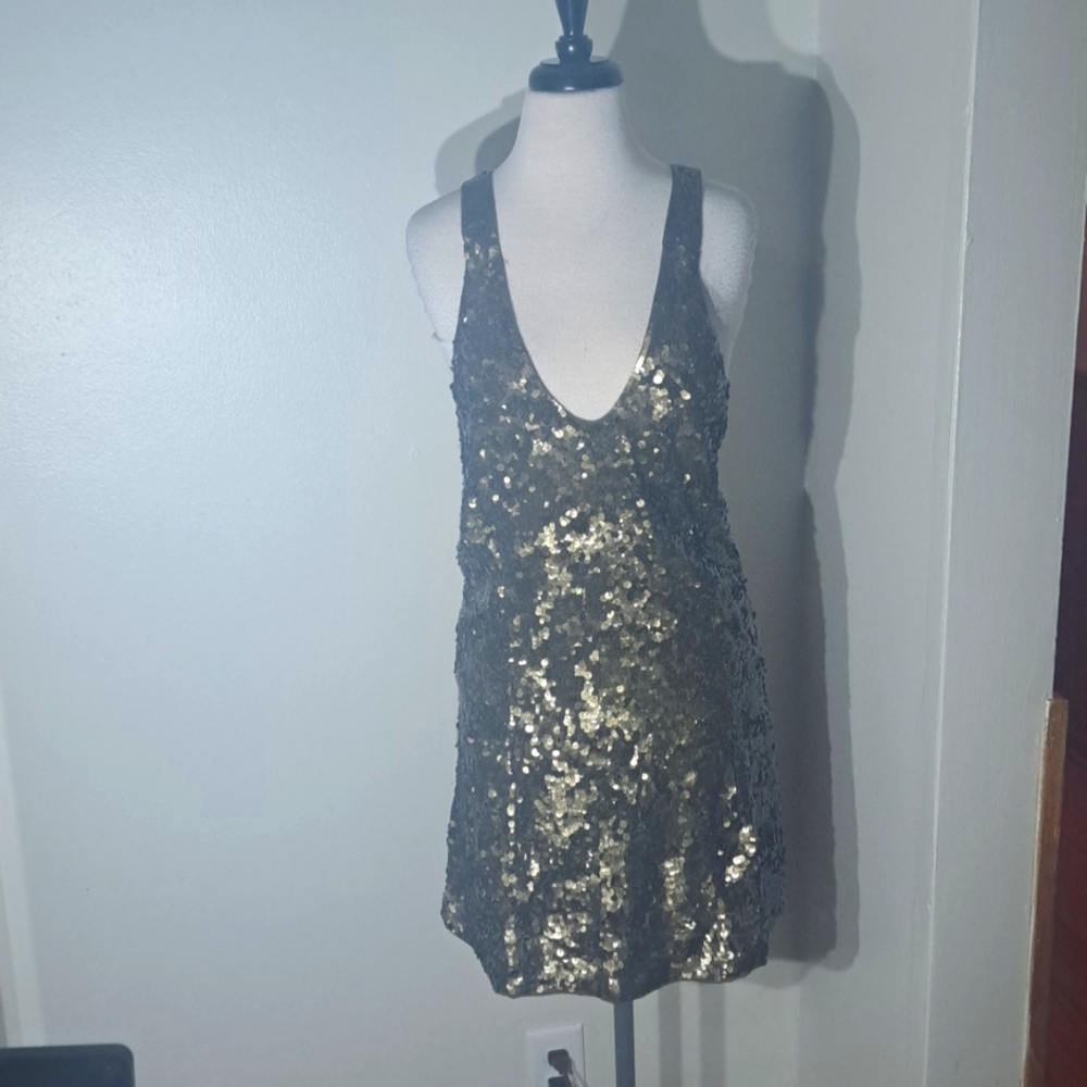 French Connection Bronze Sequin Open Back Mini